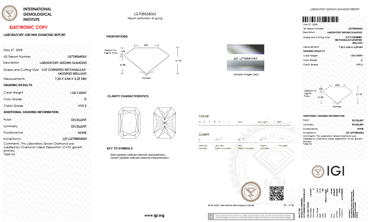 เพชรทรงเรเดียน Radiant cut 1.04 CT น้ำ 100 D VVS2 - Image 2